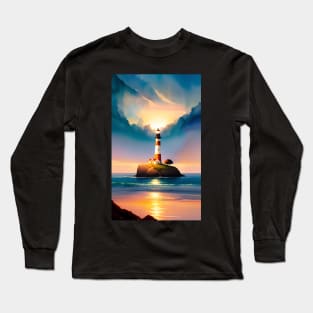 Sky And Lighthouse Landscape Long Sleeve T-Shirt